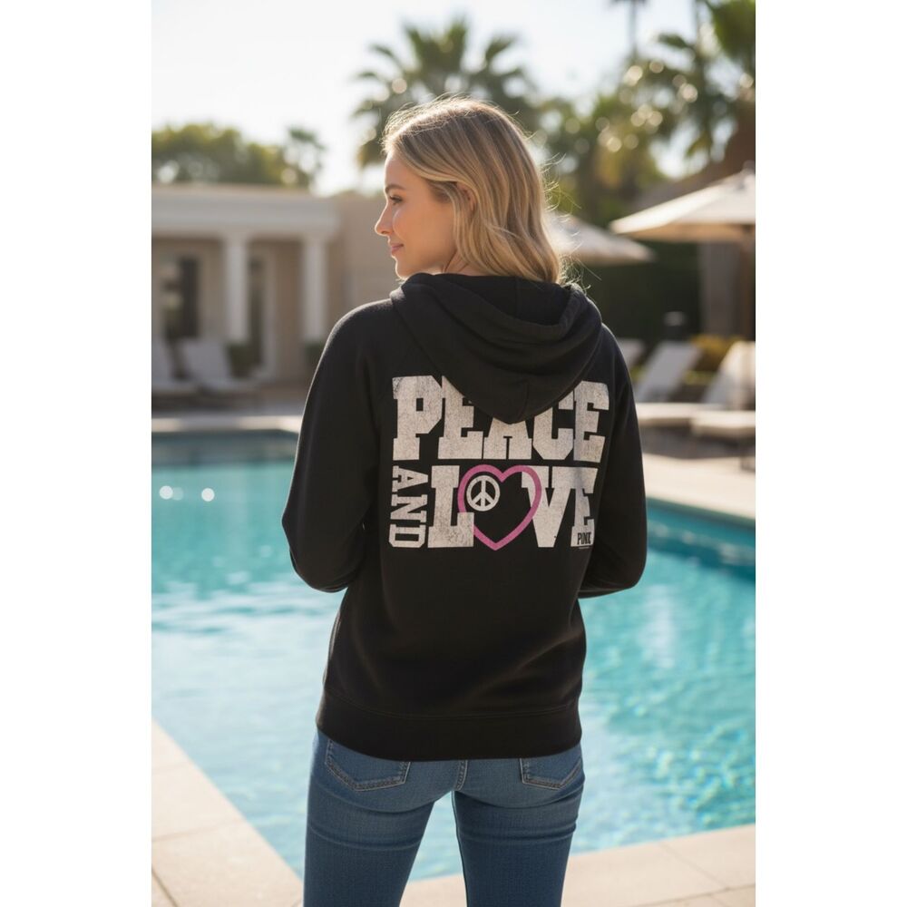 Vintage 1986 PINK Victoria’s Secret Zip-Up Hoodie for Black Peace And Love M